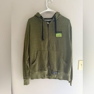 Weevil Outdoor Fleece Full Zip Hooded Jacket Men’s SZ M Green Pockets Drawstring